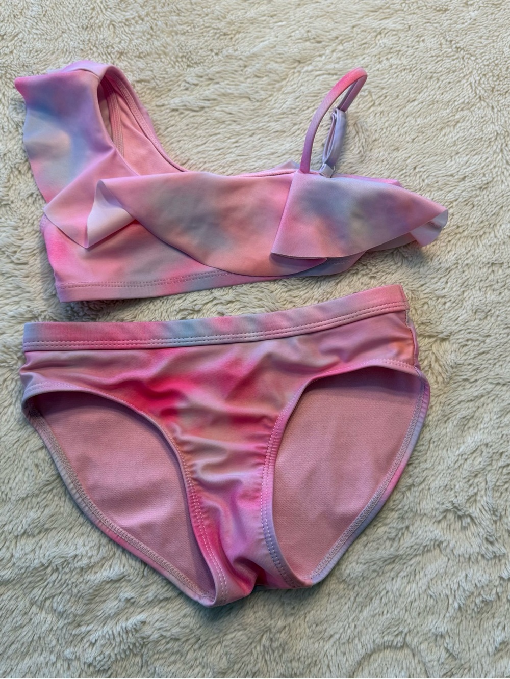 Justice Pink Purple Tie-Dye Ruffle Bikini Set